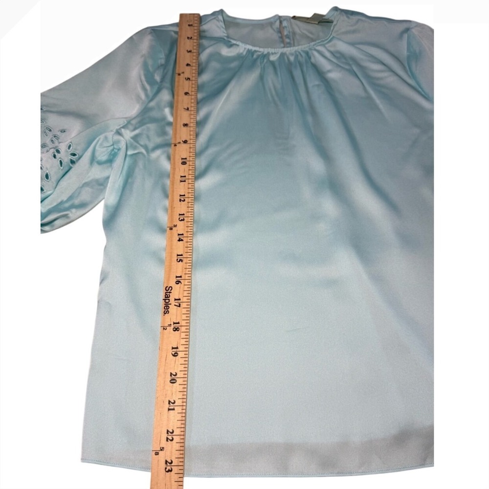Ryegrass Aqua Haze Satin Eyelet Sleeve Blouse Top Small NWT - Picture 4 of 8